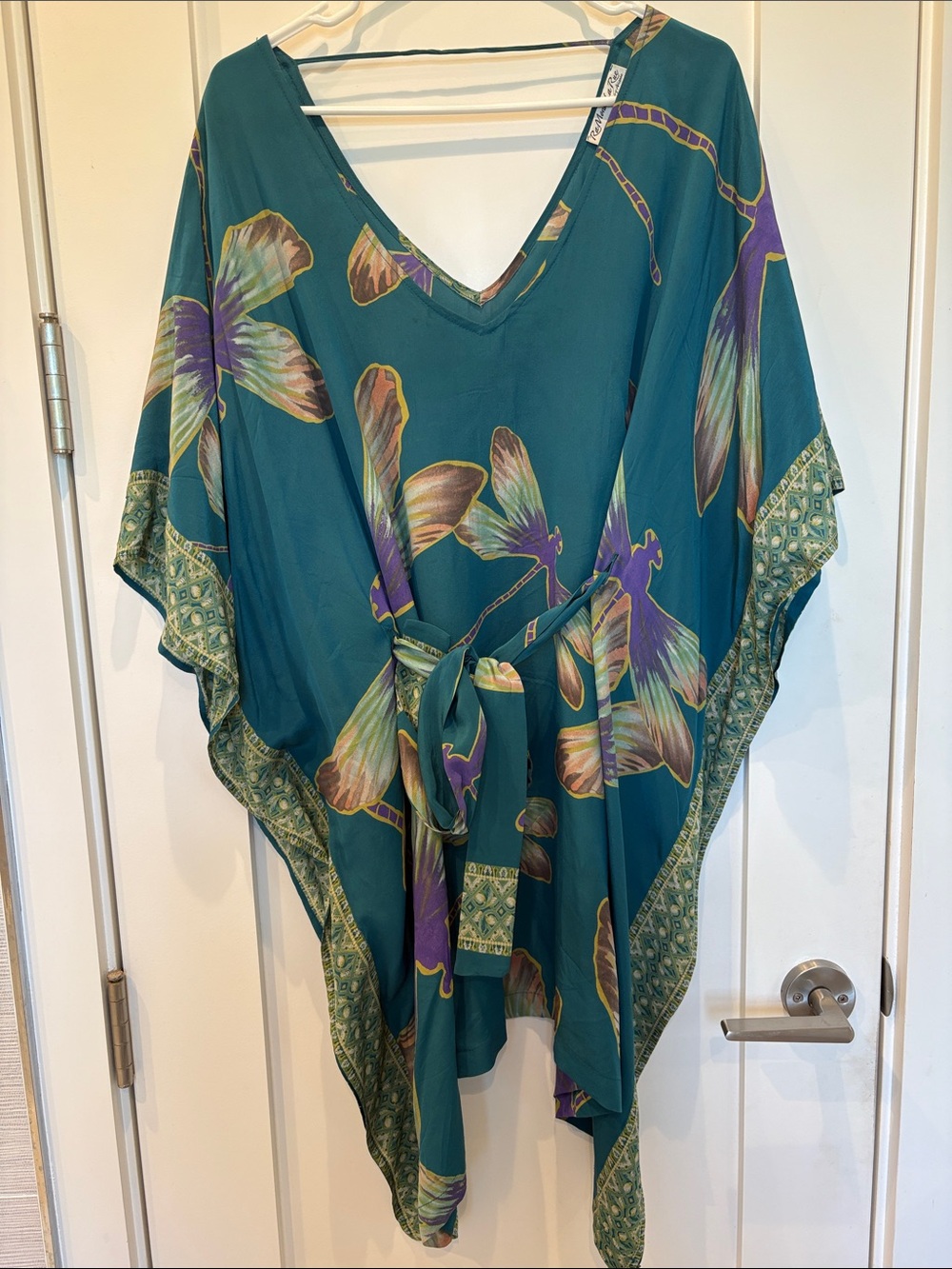 Source Unknown Teal Floral Caftan with Purple & Green Accents